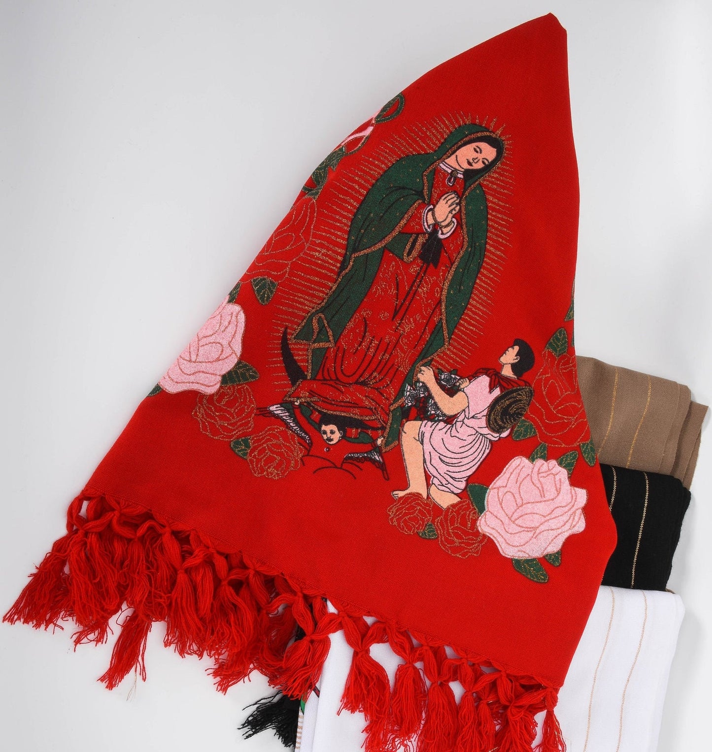 Rebozo Mexican con imagen de  la Virgen de Guadalupe  Mexican shawl with image of Virgen Mary84