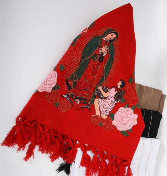 Rebozo Mexican con imagen de  la Virgen de Guadalupe  Mexican shawl with image of Virgen Mary84
