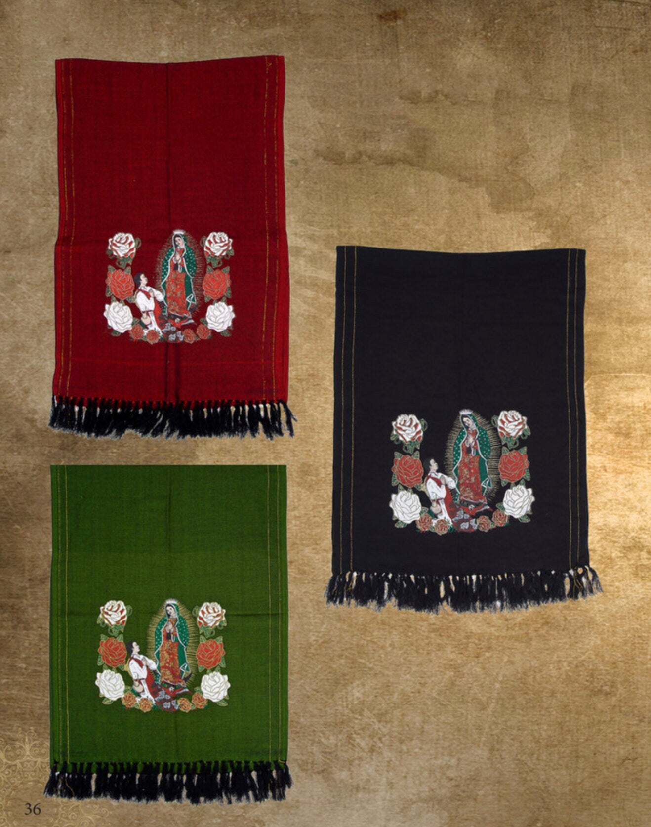 Rebozo Mexican con imagen de  la Virgen de Guadalupe  Mexican shawl with image of Virgen Mary84