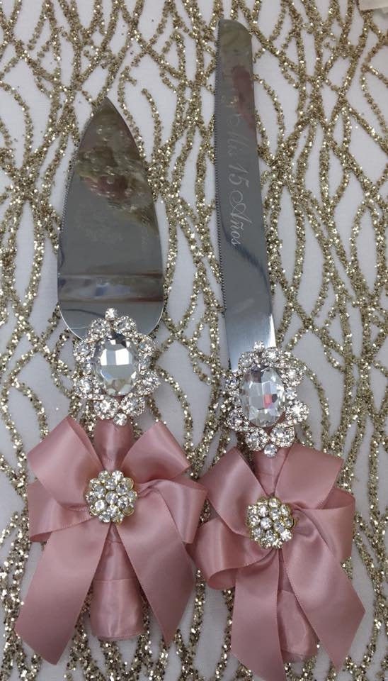 Personalized Wedding/Quinceanera Cake Server and Knife Set Custom Cake Serving Set and Knife Cutter Wedding Bridal13