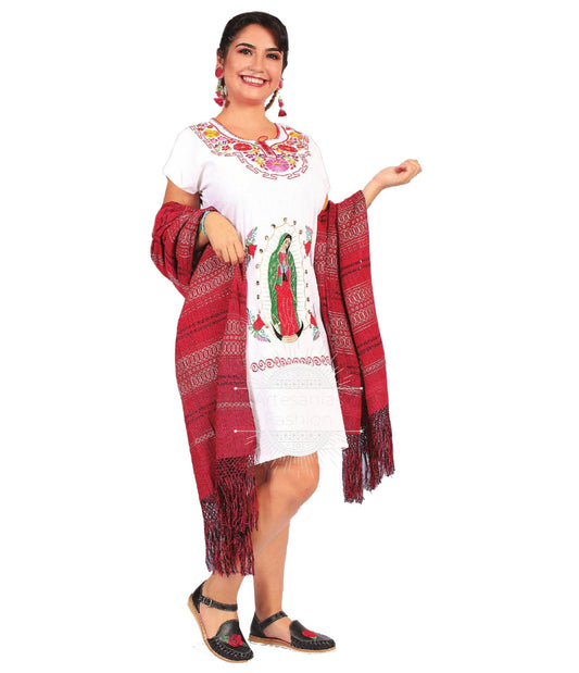 Vestido Mexican con Imagen de la Virgen de Guadalupe/Mexican Embroidery Dress with Image of Virgin Mary123
