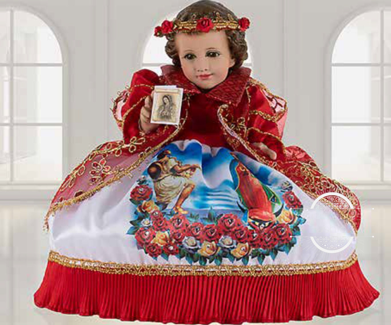 Trajecito de Virgen de Guadalupe del Tepeyac para Niño Dios con accesorios Incluidos, Ropon Guadalupano/Baby Jesus Outfit184