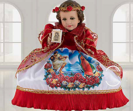 Trajecito de Virgen de Guadalupe del Tepeyac para Niño Dios con accesorios Incluidos, Ropon Guadalupano/Baby Jesus Outfit184