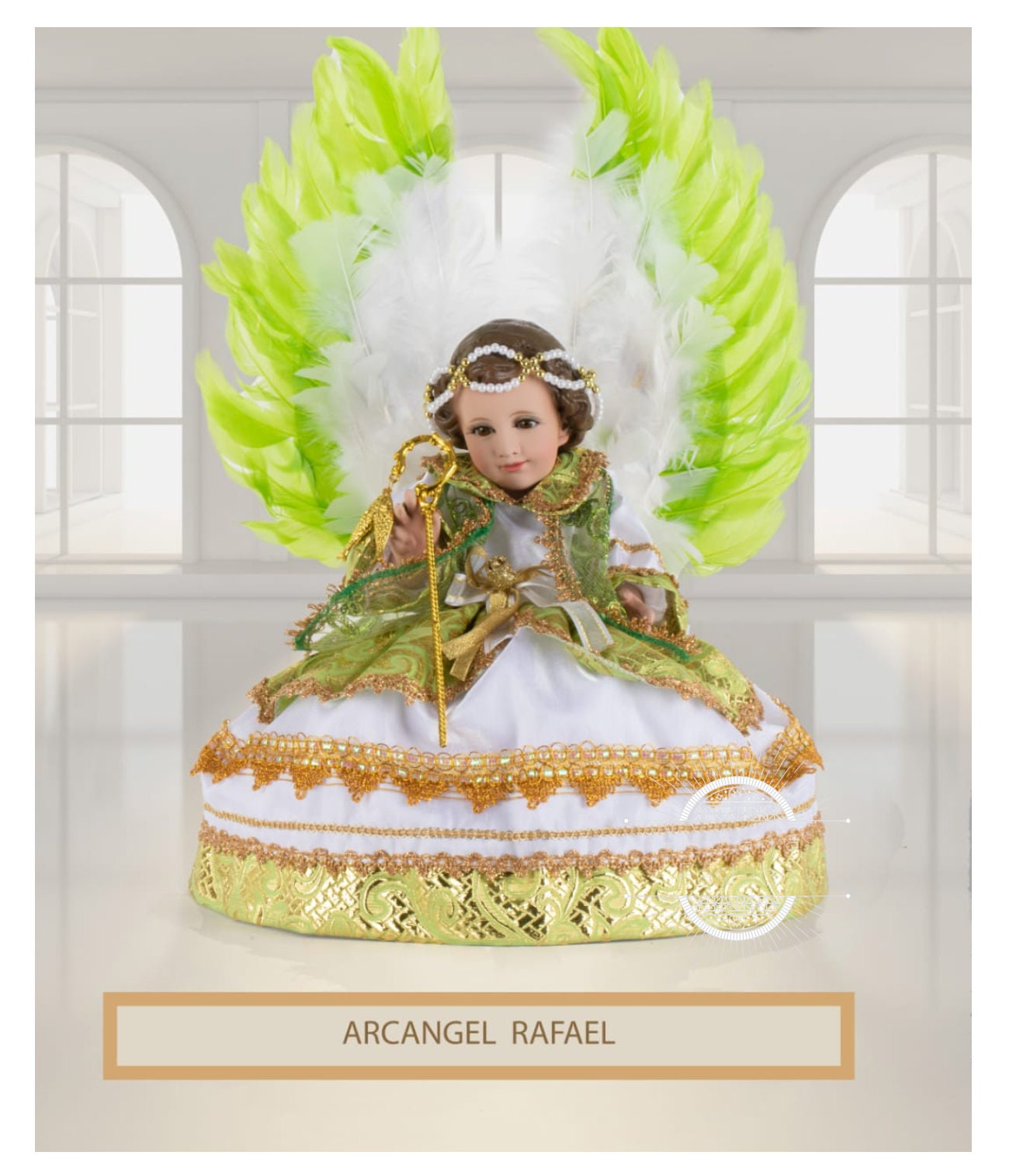 Trajecito del Arcángel Rafael para Niño Dios con accesorios Incluidos/Baby Jesus Outfit5