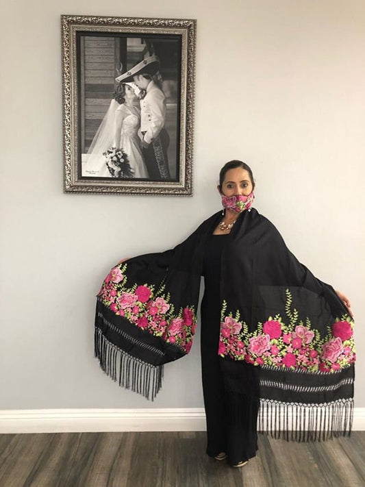 Reboso Shawl Rebozo Mexicano Mexican Wrap reboso de tela bordada fashion shawl, Floral Shawl Wrap embroidered2