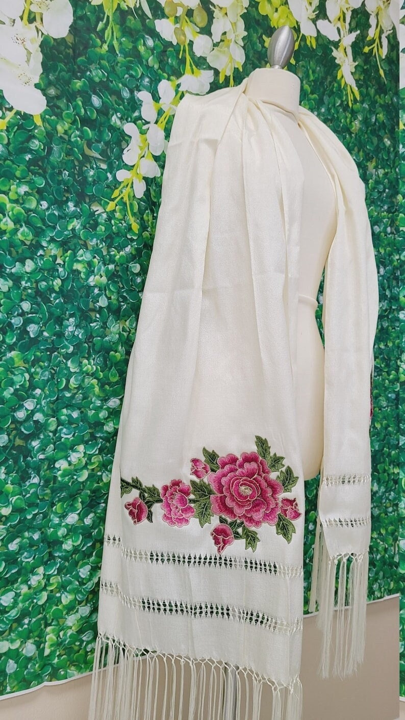 Reboso Shawl Rebozo Mexicano Mexican Wrap reboso de tela bordada fashion shawl, Floral Shawl Wrap embroidered178