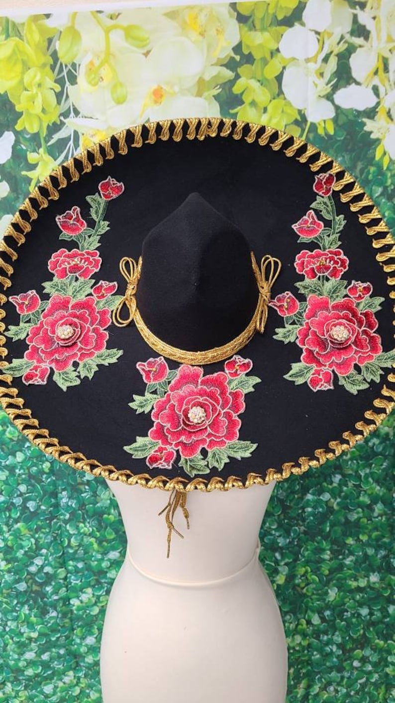 Sombrero de Charro, Sombrero Charro para adulto, Charro hat, Charro accesories, Charros, Sombrero, Flower Charro Hat158