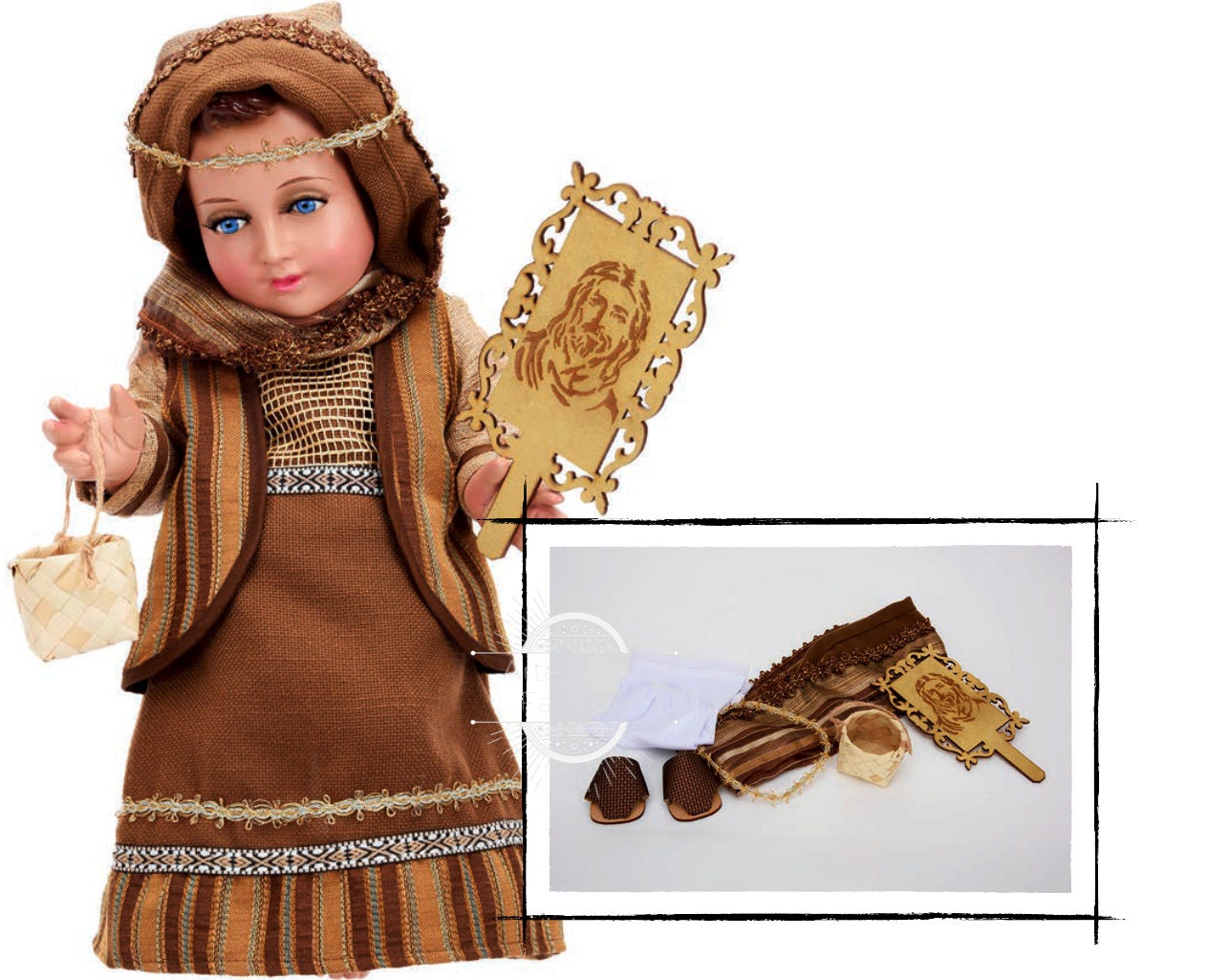 Trajecito de Jesus de Nazaret para Nino Dios con accesorios Incluidos/Baby Jesus Outfit/ Ropon de Nino Dios/Traje para Nino Dios134