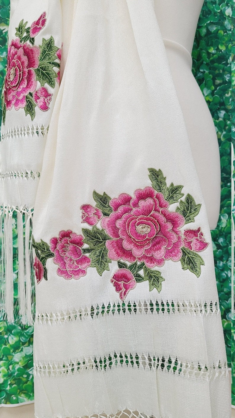 Reboso Shawl Rebozo Mexicano Mexican Wrap reboso de tela bordada fashion shawl, Floral Shawl Wrap embroidered178