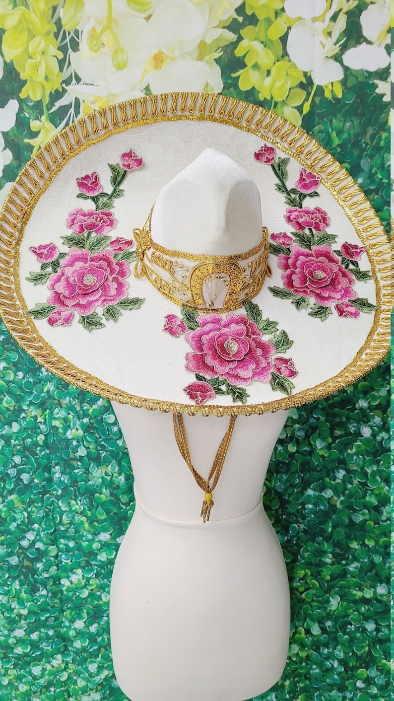 Sombrero de Charro, Sombrero Charro para adulto, Charro hat, Charro accesories, Charros, Sombrero, Flower Charro Hat158