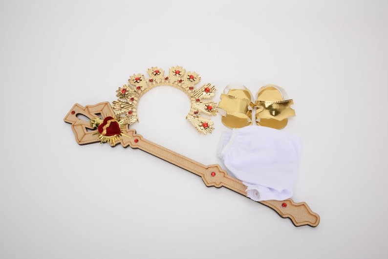 Trajecito de Nino del Sagrado Corazón Fino para Nino Dios con accesorios Incluidos/Baby Jesus Outfit/Ropon de Nino Dios/Traje para Nino Dios90