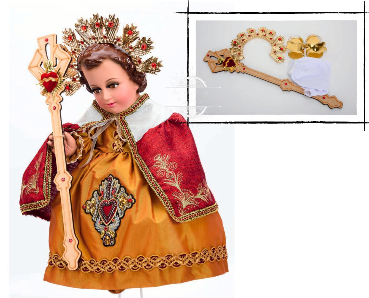 Trajecito de Nino del Sagrado Corazón Fino para Nino Dios con accesorios Incluidos/Baby Jesus Outfit/Ropon de Nino Dios/Traje para Nino Dios90