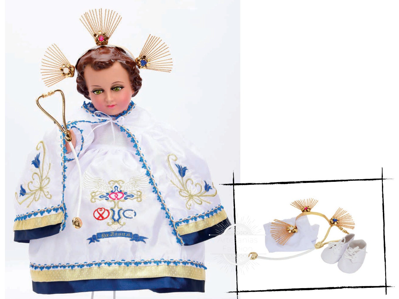 Trajecito de Rey de la Salud para Niño Dios con accesorios Incluidos/Baby Jesus Outfit/ Ropon de Nino Dios/Traje para Nino Dios14