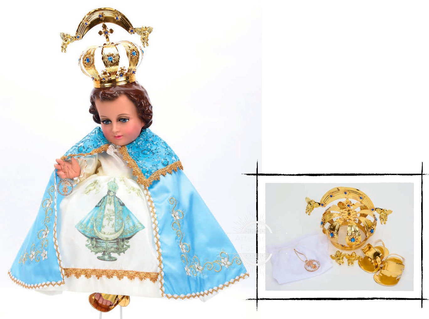 Trajecito de Virgen San Juan de los Lagos para Nino Dios con accesorios Incluidos/Baby Jesus Outfit/ Ropon de Nino Dios/Traje para Nino Dios103