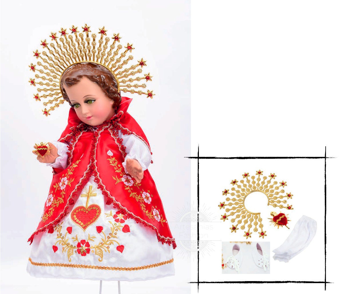 Trajecito de Sagrado Corazon de Jesus para Nino Dios con accesorios Incluidos/Baby Jesus Outfit/ Ropon de Nino Dios/Traje para Nino Dios120