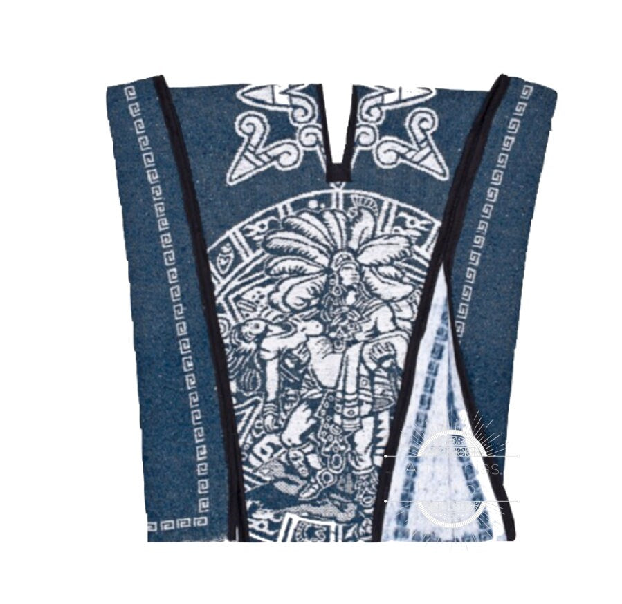 Mexican Poncho, Mexican Poncho with Aztec Calendar, Virgen de Guadalupe, Amor Eternoy Pancho, Handmade Serape Poncho One-Size Adult Poncho81