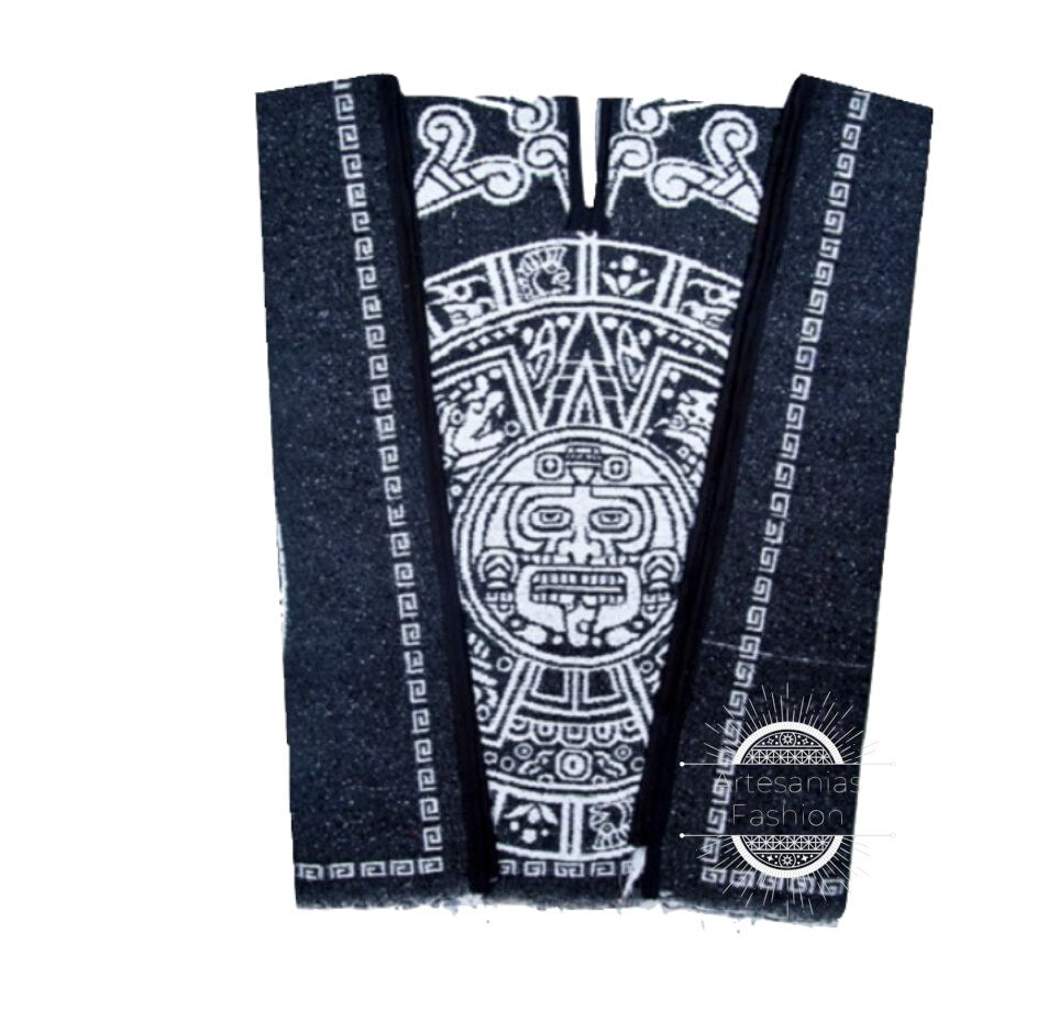 Mexican Poncho, Mexican Poncho with Aztec Calendar, Virgen de Guadalupe, Amor Eternoy Pancho, Handmade Serape Poncho One-Size Adult Poncho81