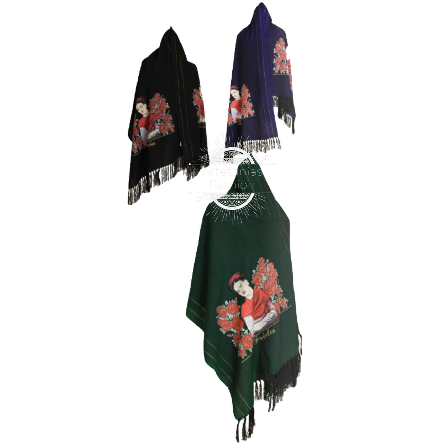 Rebozo Mexican con Imagen de Frida, Mexican shawl with image of Frida, Frida Shawl, Mexican Shawl50