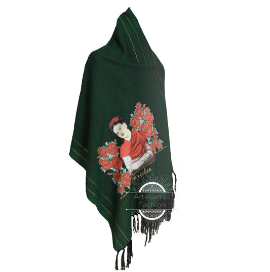 Rebozo Mexican con Imagen de Frida, Mexican shawl with image of Frida, Frida Shawl, Mexican Shawl50