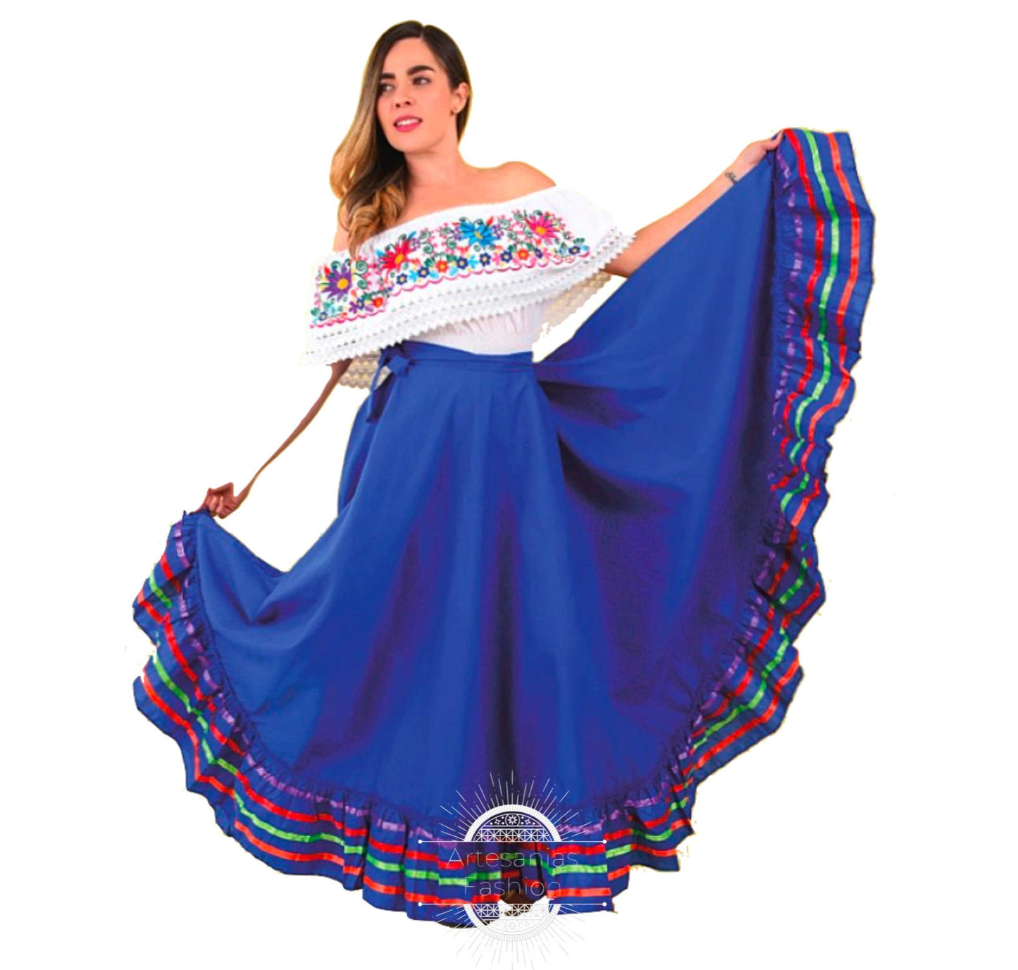 Folklorico skirts, Falda Profesional de Medio Vuelo,Womens Full Super Wide Skirt One Size Waist For Folkloric Dances Handmade17