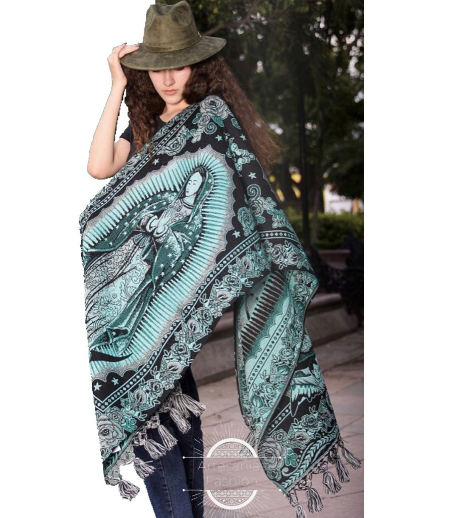 Rebozo Mexican con imagen de  la Virgen de Guadalupe  Mexican shawl with image of Virgen Mary130