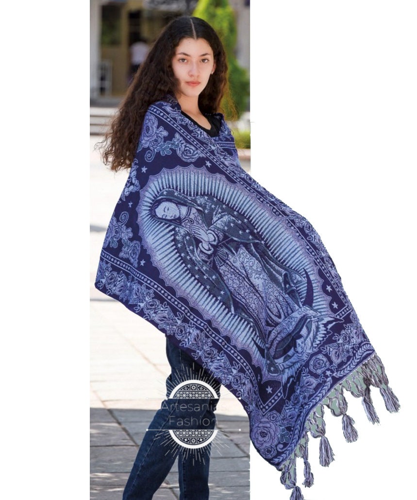 Rebozo Mexican con imagen de  la Virgen de Guadalupe  Mexican shawl with image of Virgen Mary130