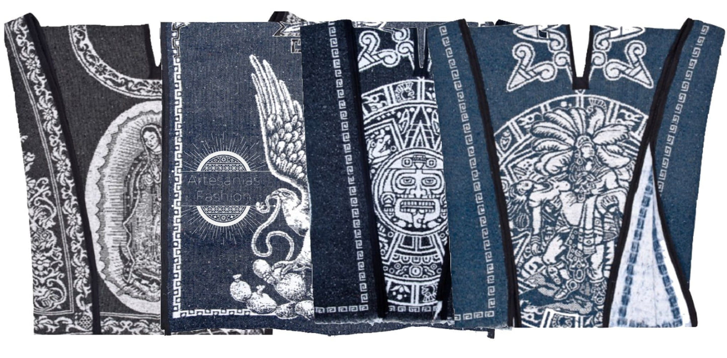 Mexican Poncho, Mexican Poncho with Aztec Calendar, Virgen de Guadalupe, Amor Eternoy Pancho, Handmade Serape Poncho One-Size Adult Poncho81