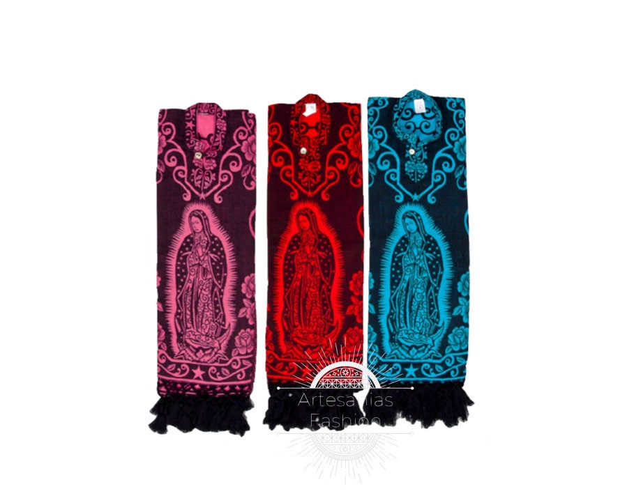 Mexican Poncho, Mexican Poncho with Virgen de Guadalupe, Handmade Poncho One-Size Adult Poncho37