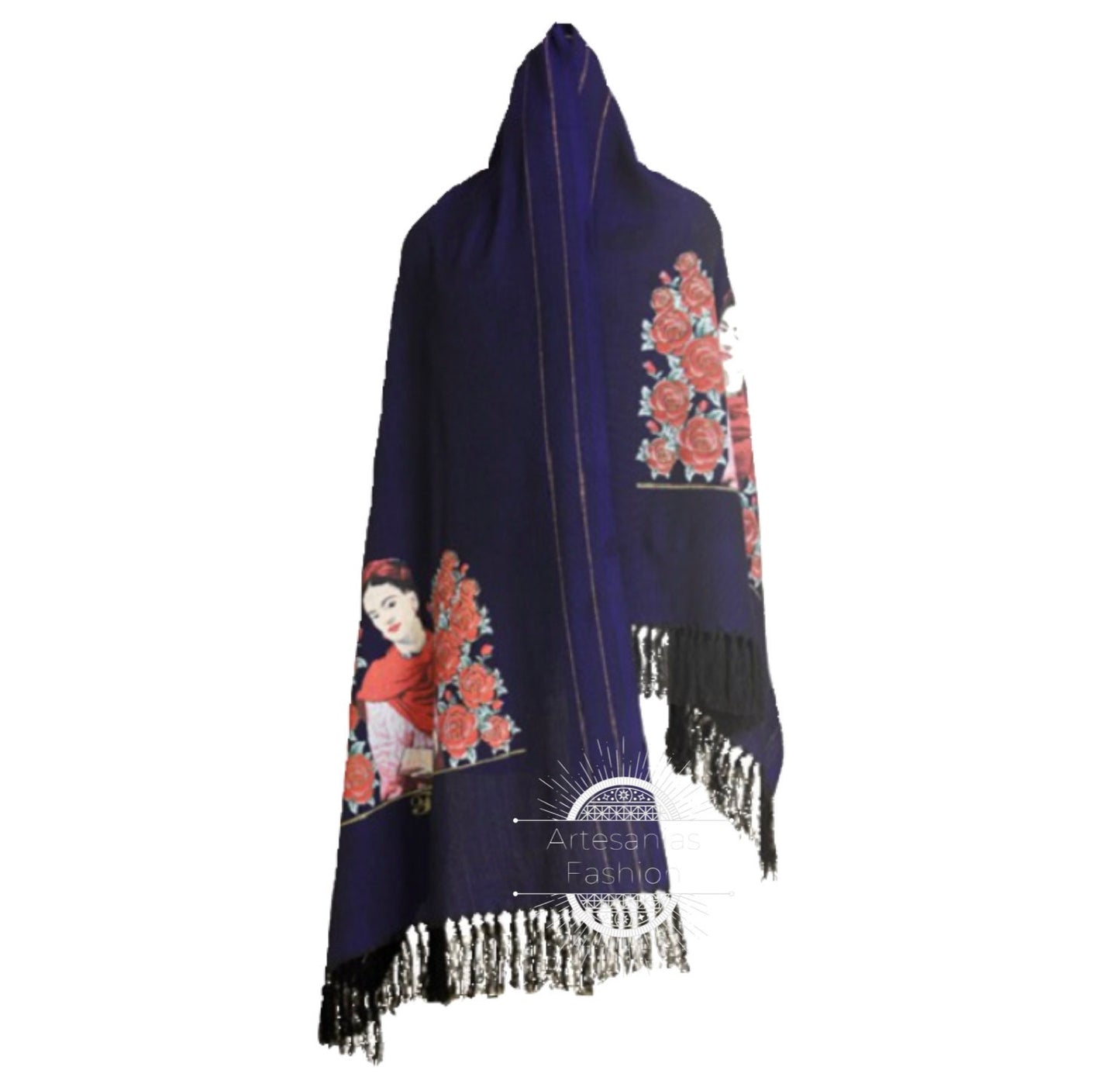 Rebozo Mexican con Imagen de Frida, Mexican shawl with image of Frida, Frida Shawl, Mexican Shawl50