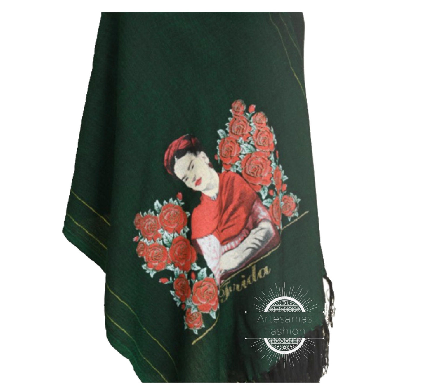 Rebozo Mexican con Imagen de Frida, Mexican shawl with image of Frida, Frida Shawl, Mexican Shawl50