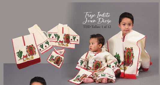 Traje de Indito para Nino Bordado a Mano con Imagen de la Virgen de Guadalupe de Manta Traje Indito Juan Diego, Baby Boy Juan Diego Outfit127