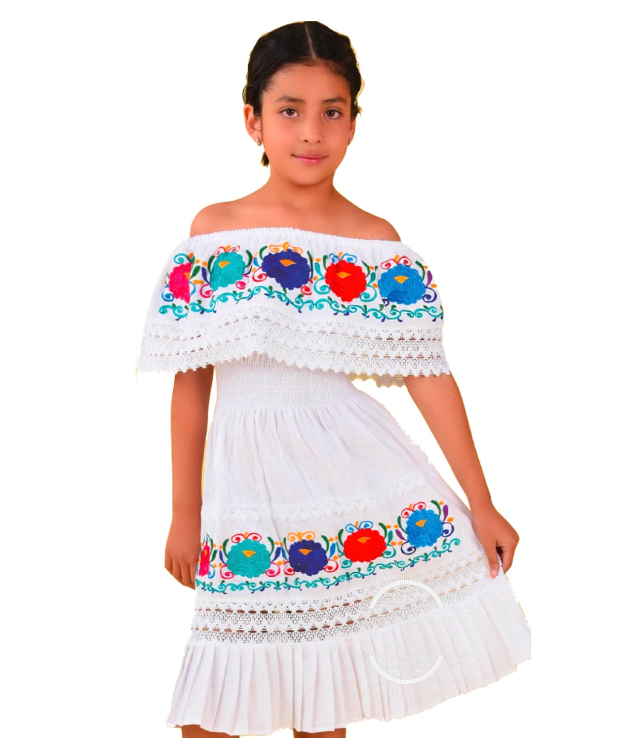 Vestido Tradicional Mexican con Flores Bordado para Nina/Mexican Traditional Embroidery Dress with flowers For Girl32