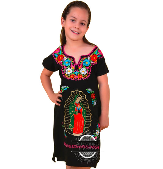 Vestido Mexican con Imagen de la Virgen de Guadalupe para Nina/Mexican Embroidery Dress with Image of Virgin Mary74