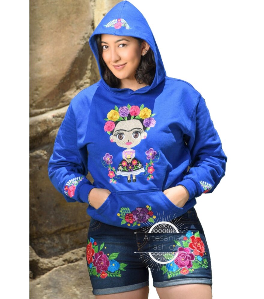 Mexican Floral Sweatshirt of Frida Artisanal Sweatshirt Made in Mexico. Embroidered Hoodie. Mexican Pullover Sweatshirt.72