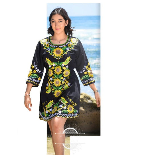 Vestido Mexican con Imagen de Girasoles/Mexican Embroidery Dress with Sunflowers152