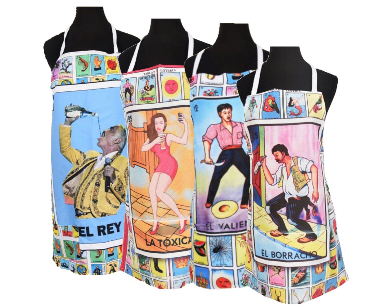 Mexican Loteria Apron, Mandil tradicional Mexicano, Traditional Apron Delantal,56