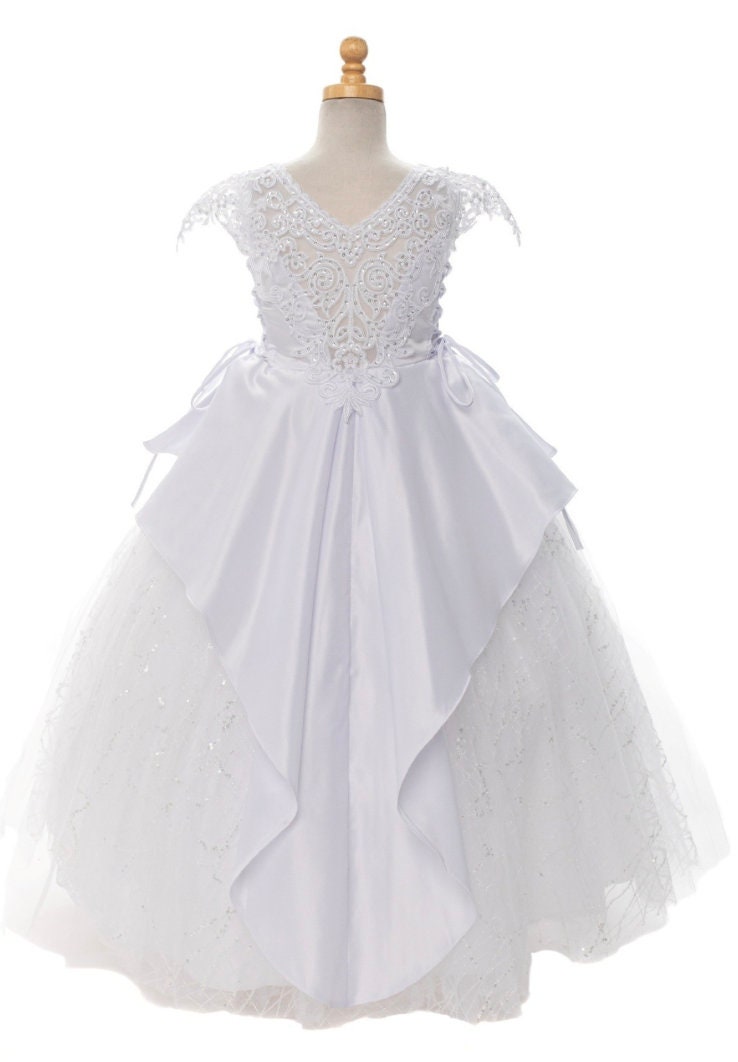 First Communion Dress/Vestido de Primera Communion/First Communion Dress with Lace White Flower Girl Communion Gown | Holy Communion Dress60