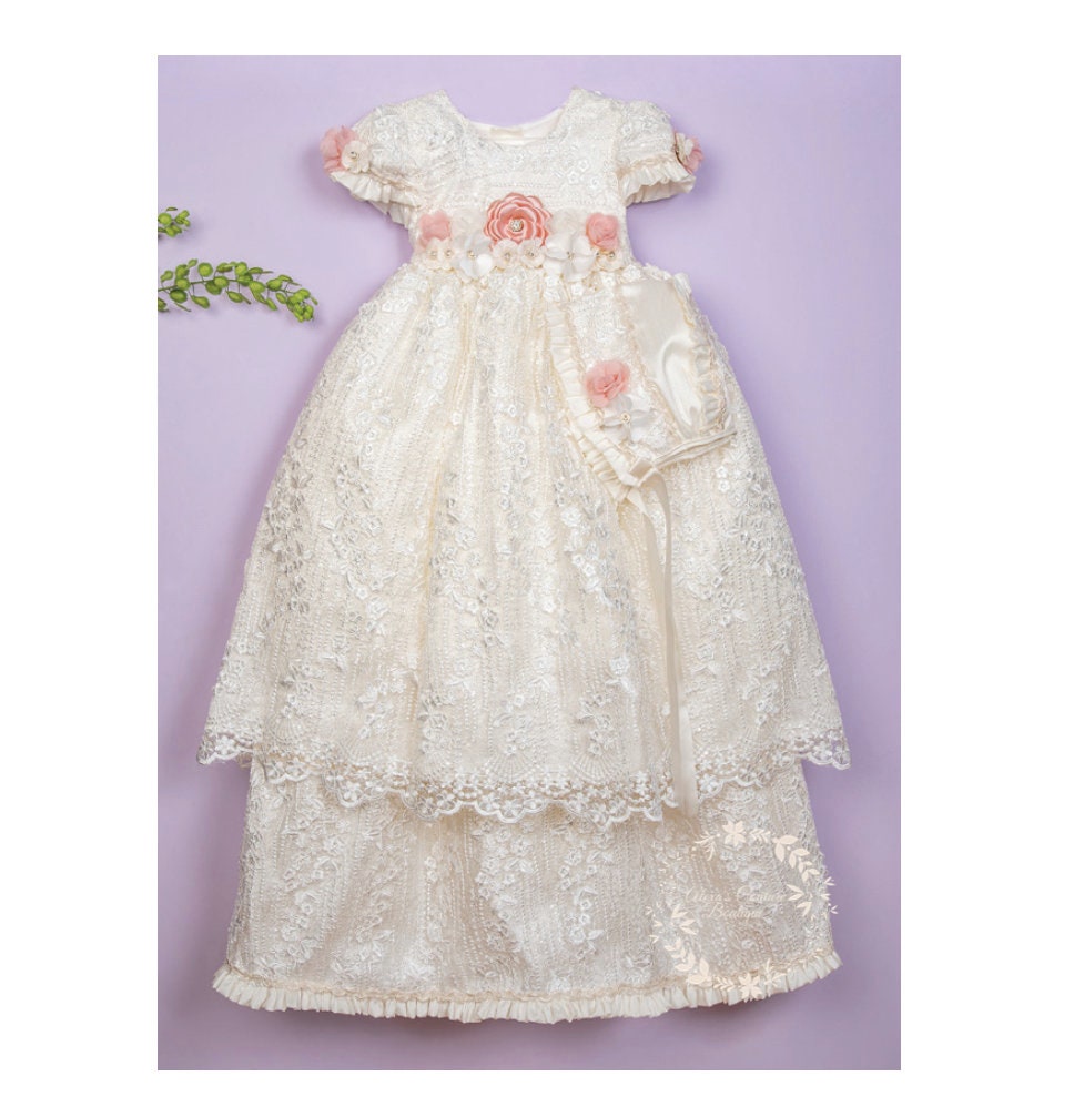 Christening Dress, Girls Complete Baptism Outfit Lace Baptism Dress, Lace Baby Girls Dress, Girls Lace Baptism Dresses196