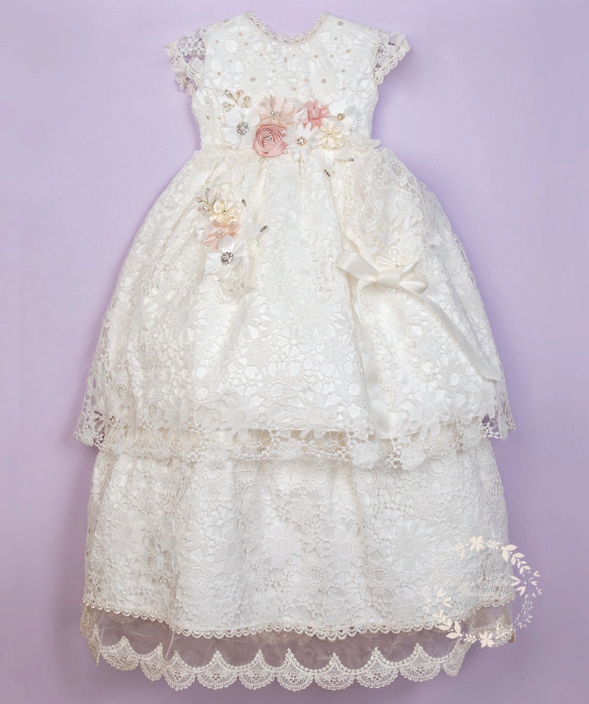 Christening Dress, Girls Complete Baptism Outfit Lace Baptism Dress, Lace Baby Girls Dress, Girls Lace Baptism Dresses200