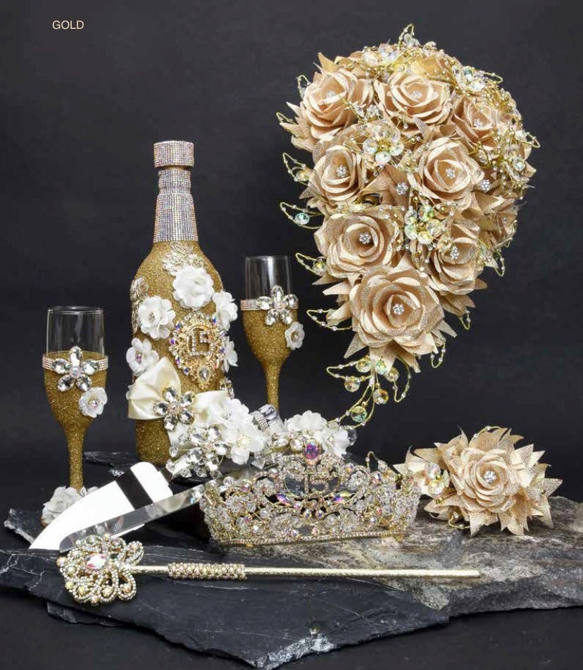 Quinceanera Flower Bouquet Embellished with Crystals and Brooches for Quinceanera87