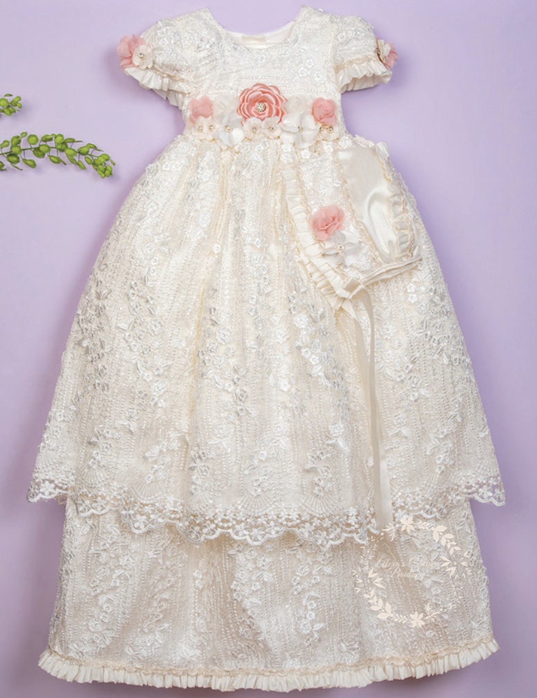 Christening Dress, Girls Complete Baptism Outfit Lace Baptism Dress, Lace Baby Girls Dress, Girls Lace Baptism Dresses196