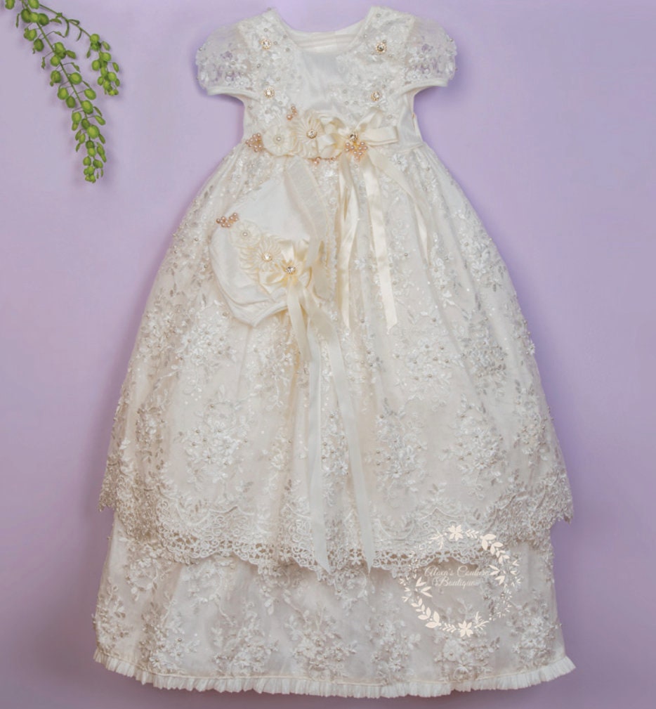 Christening Dress, Girls Complete Baptism Outfit Lace Baptism Dress, Lace Baby Girls Dress, Girls Lace Baptism Dresses185