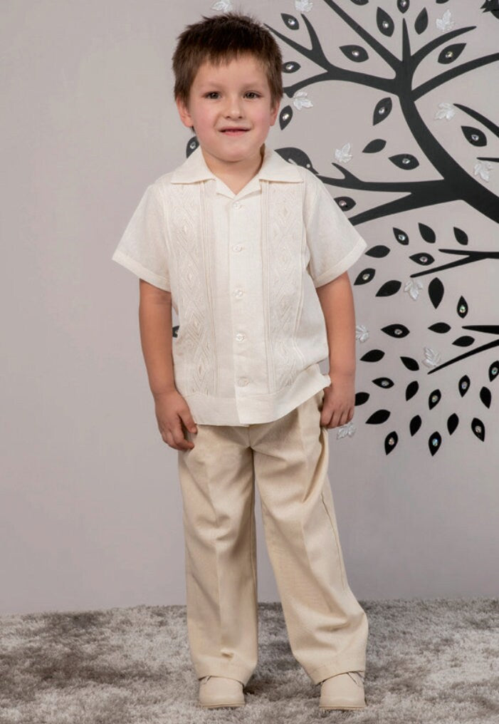 Guayabera Outift Boys Beach Outfit | Shorts and Suspenders and Matching Bow Tie Baptism Boys White Linen Shirt | Baby Boys Easter Outfit120
