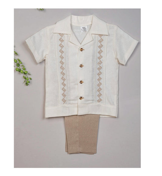 Guayabera Outift Boys Beach Outfit | Shorts and Suspenders and Matching Bow Tie Baptism Boys White Linen Shirt | Baby Boys Easter Outfit54