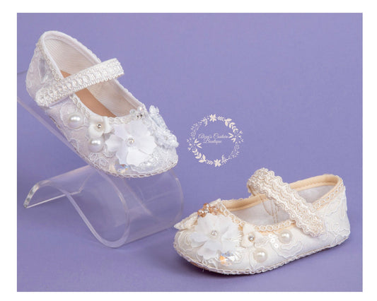 Baby Girl's Baptism Shoes with rhinestone/Zapato de Bautizo para Nina/ Girl Baptism Shoes White Christening, Baby Girl Shoes, White Shoes238