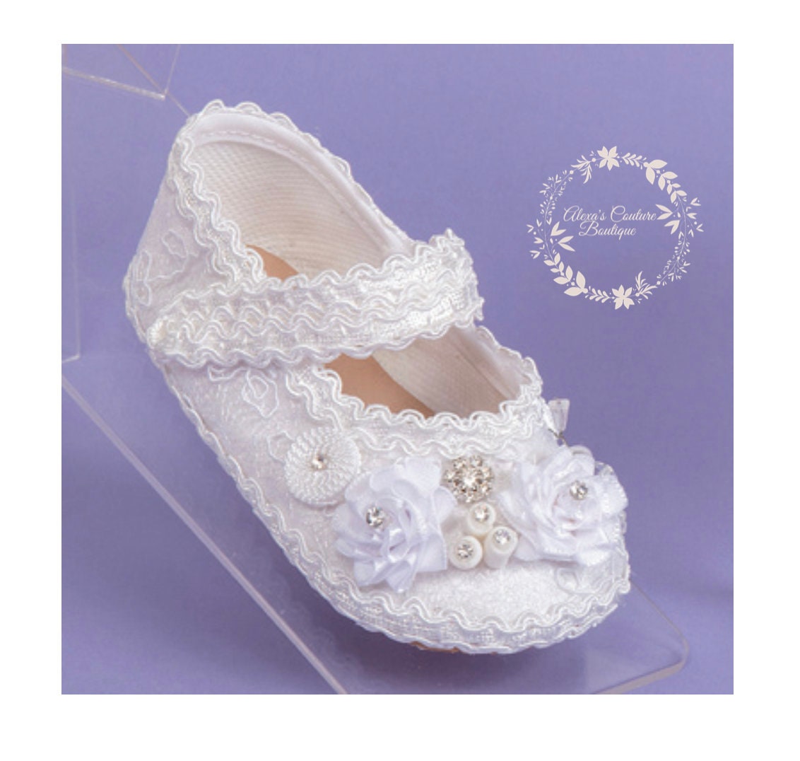 Baby Girl's Baptism Shoes with rhinestone/Zapato de Bautizo para Nina/ Girl Baptism Shoes White Christening, Baby Girl Shoes, White Shoes95