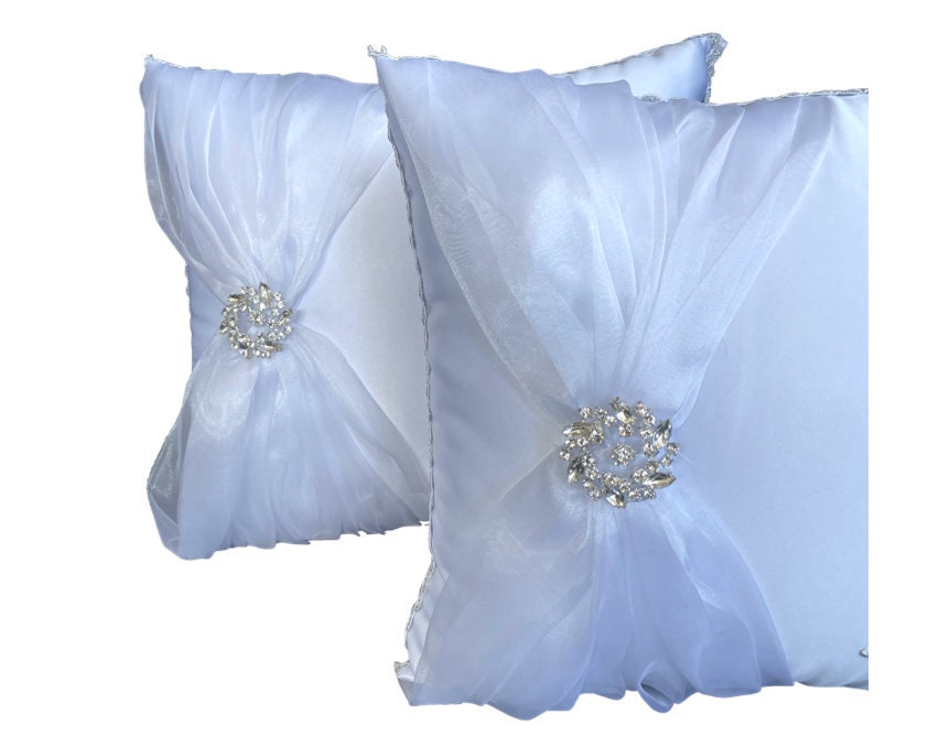 Wedding Kneeling Pillows - Nuestra Boda Kneel Pillows - White Satin Wedding Kneel Pillow - Cojine Para Boda- Set of 2 6