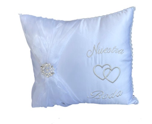 Wedding Kneeling Pillows - Nuestra Boda Kneel Pillows - White Satin Wedding Kneel Pillow - Cojine Para Boda- Set of 2 6