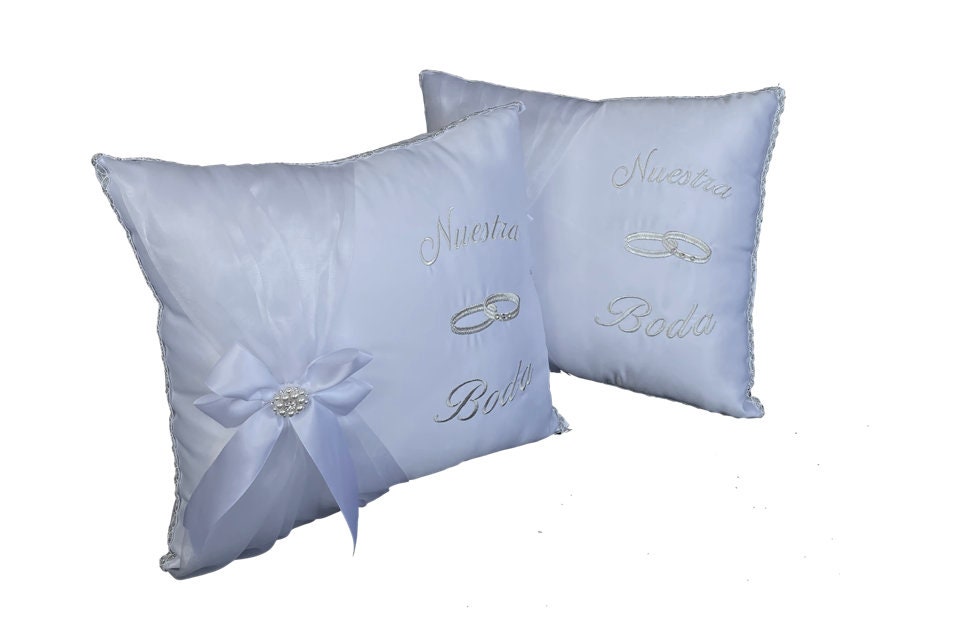 Wedding Kneeling Pillows Set, Embroidered Nuestra Boda Kneeling Pillows, Satin Wedding Kneel Pillow - Cojine Para Boda (Set of 2)41