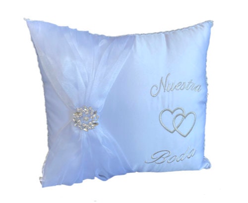 Wedding Kneeling Pillows - Nuestra Boda Kneel Pillows - White Satin Wedding Kneel Pillow - Cojine Para Boda- Set of 2 6